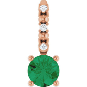 0.01 CTW Lab-Grown Emerald and Natural Diamond Pendant in 14K Gold, Silver & Platinum