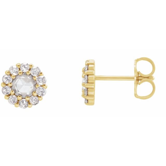 14K Gold Rose-Cut Natural Diamond Halo-Style Earrings