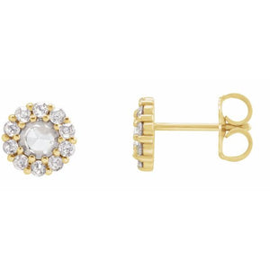 14K Gold Rose-Cut Natural Diamond Halo-Style Earrings