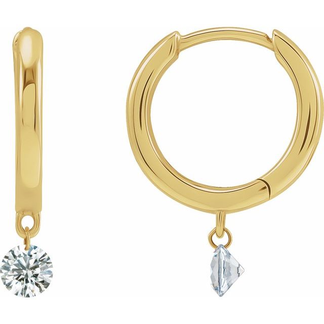 14K Gold Drilled Natural Diamond Hinged Hoop Earrings