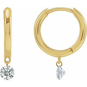 14K Gold Drilled Natural Diamond Hinged Hoop Earrings