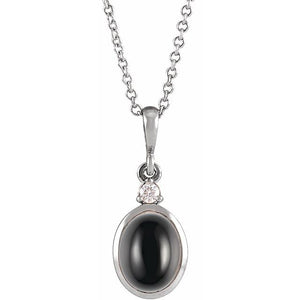 14K Yellow Gold, 6x4 mm Natural Rainbow Moonstone & .015 CT Diamond Necklace