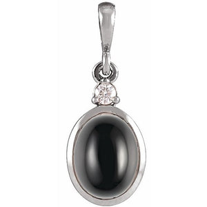 14K White Gold Natural Ethiopian Opal & Diamond Pendant - Bezel-Set