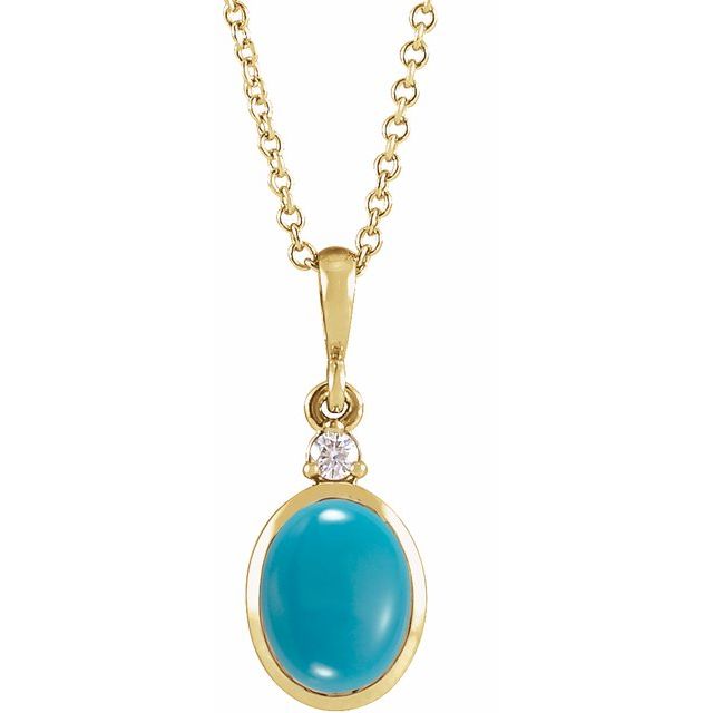 14K Gold Ethiopian Opal And Natural Diamond Bezel-Set Cabochon Pendant