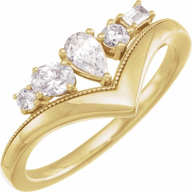 14K Gold Lab-Grown Diamond Multi-Shape V-Ring