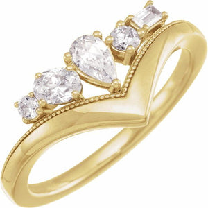 14K Gold Lab-Grown Diamond Multi-Shape V-Ring