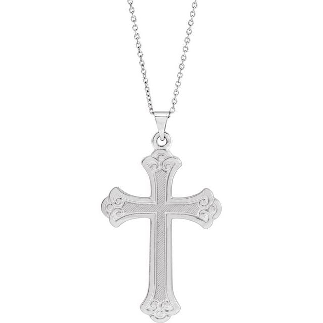 14K White Cross Pendant