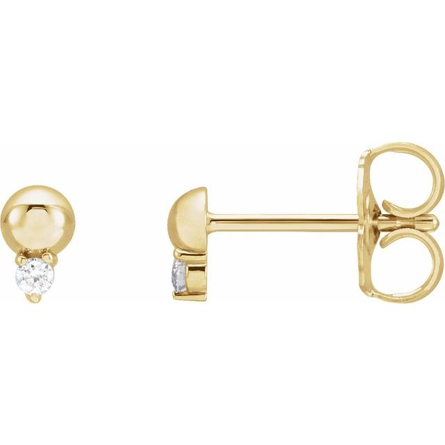 14K Gold Natural Diamond Solitaire Bead Earrings