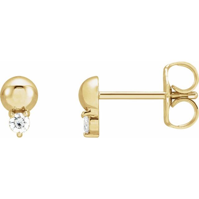 14K Gold Natural Diamond Solitaire Bead Earrings