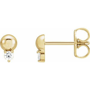 14K Gold Natural Diamond Solitaire Bead Earrings