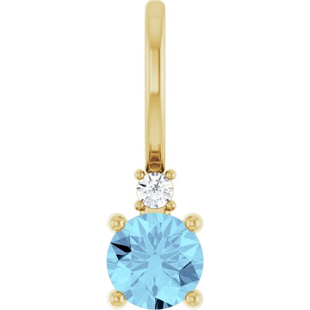 14K Gold Aquamarine and Diamond Charm Pendant