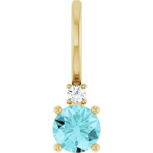 Natural Aquamarine and Diamond Charm Pendant in 14K Gold, Platinum & Sterling Silver