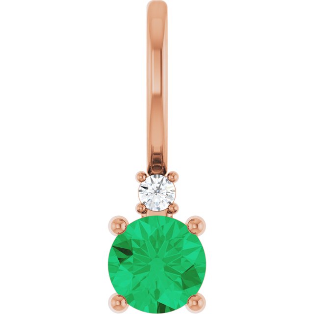 Lab-Grown Emerald and .015 Ct Natural Diamond Charm in 14K Gold, Silver & Platinum