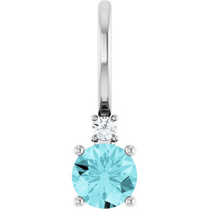 Natural Aquamarine and Diamond Charm Pendant in 14K Gold, Platinum & Sterling Silver