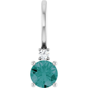 Lab-Grown Emerald and .015 Ct Natural Diamond Charm in 14K Gold, Silver & Platinum