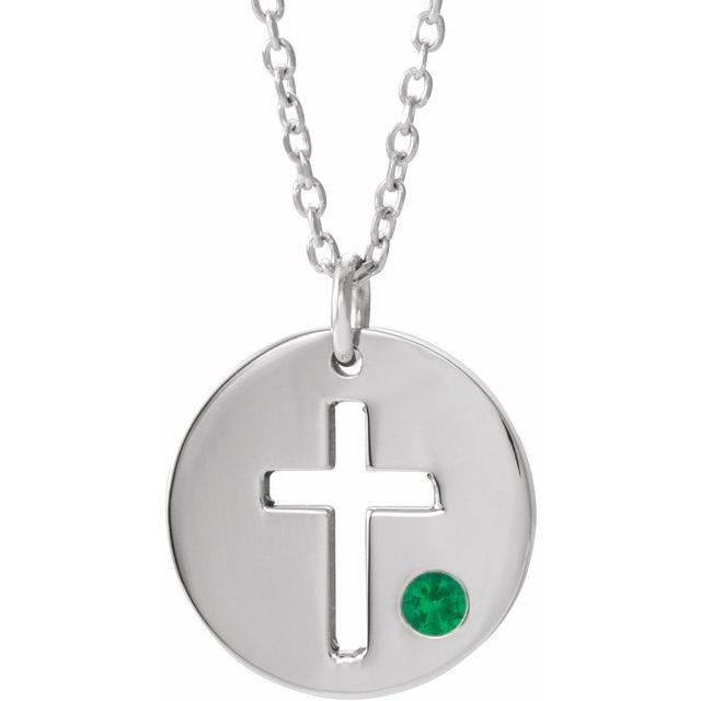 14K Gold .03 Ctw Natural Diamond Pierced Cross Disc Necklace
