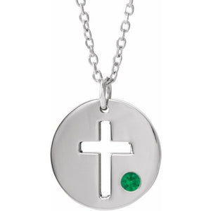 14K Gold .03 Ctw Natural Diamond Pierced Cross Disc Necklace