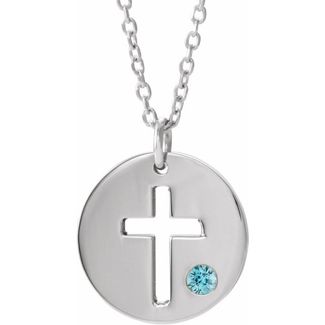 14K Gold .03 Ctw Natural Diamond Pierced Cross Disc Necklace