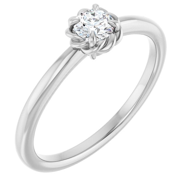 14K Gold Natural White Sapphire Claw-Prong Solitaire Rope Ring
