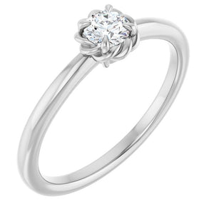 14K Gold Natural White Sapphire Claw-Prong Solitaire Rope Ring