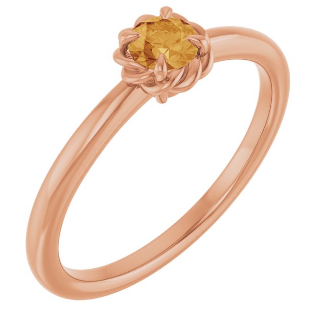 14K Gold Natural White Sapphire Claw-Prong Solitaire Rope Ring