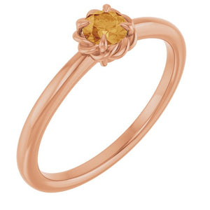 14K Gold Natural White Sapphire Claw-Prong Solitaire Rope Ring