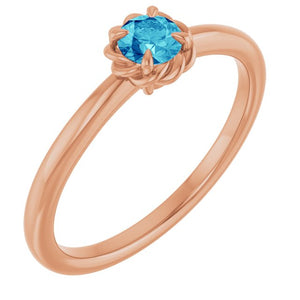 14K Gold Natural White Sapphire Claw-Prong Solitaire Rope Ring