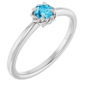 14K Gold Natural White Sapphire Claw-Prong Solitaire Rope Ring