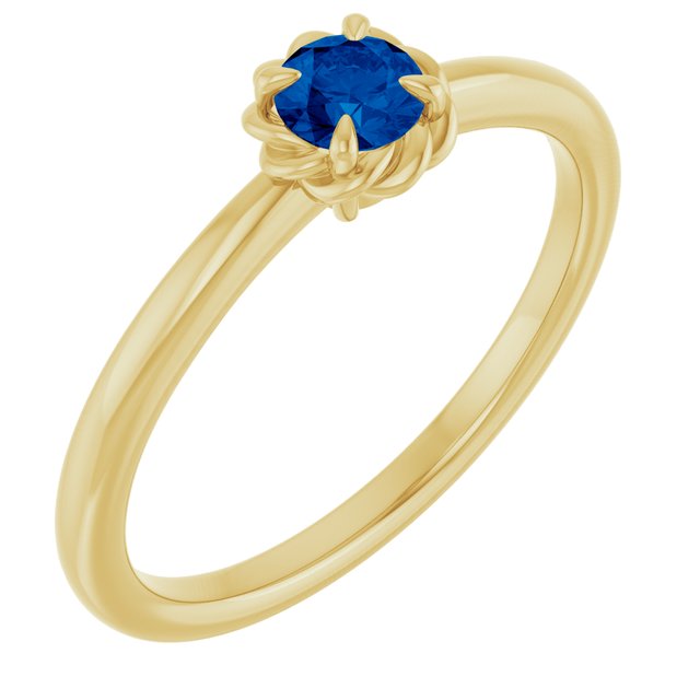 14K Gold Natural White Sapphire Claw-Prong Solitaire Rope Ring