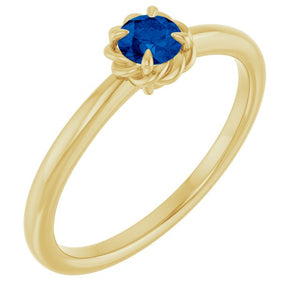 14K Gold Natural White Sapphire Claw-Prong Solitaire Rope Ring