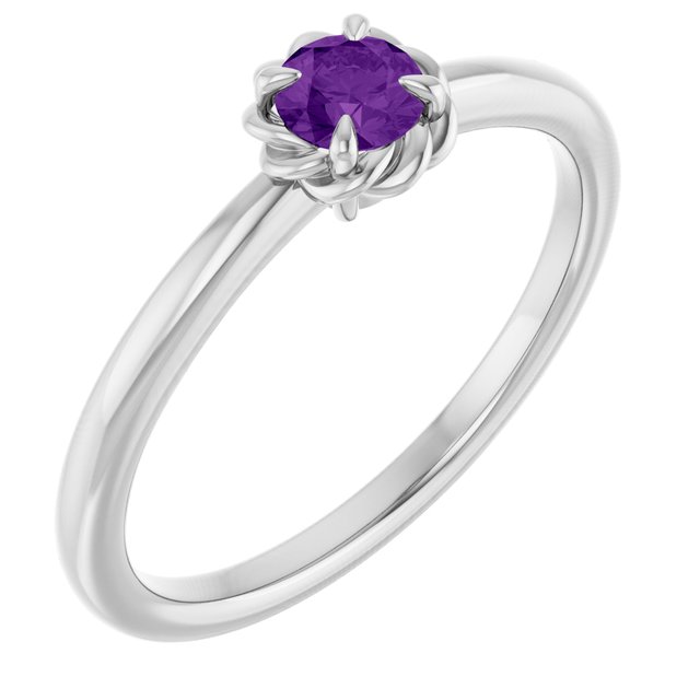 14K Gold Natural White Sapphire Claw-Prong Solitaire Rope Ring