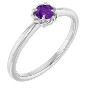 14K Gold Natural White Sapphire Claw-Prong Solitaire Rope Ring