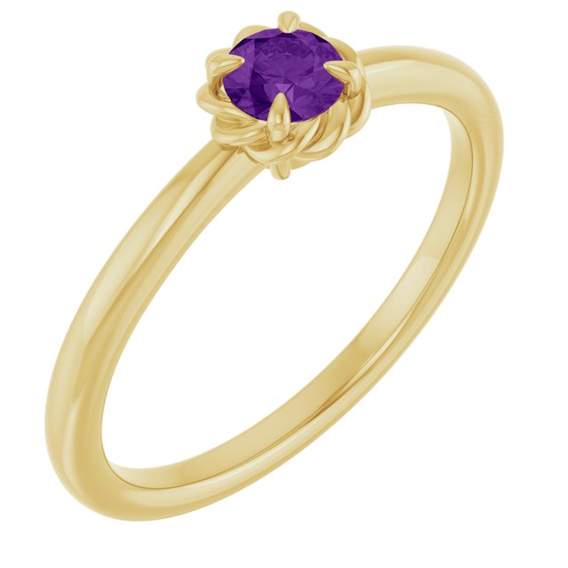 14K Gold Natural White Sapphire Claw-Prong Solitaire Rope Ring