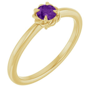 14K Gold Natural White Sapphire Claw-Prong Solitaire Rope Ring