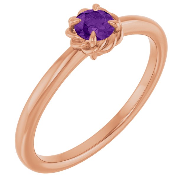 14K Gold Natural White Sapphire Claw-Prong Solitaire Rope Ring