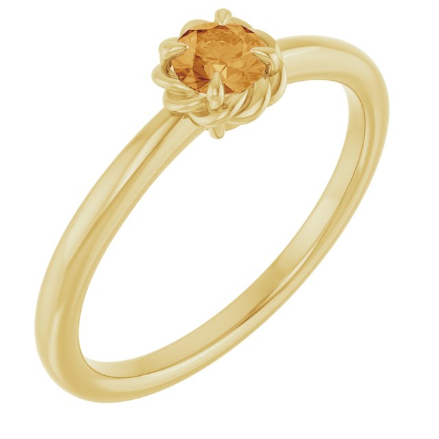 14K Gold Natural White Sapphire Claw-Prong Solitaire Rope Ring