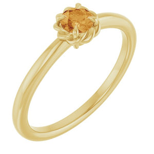 14K Gold Natural White Sapphire Claw-Prong Solitaire Rope Ring