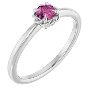 14K Gold Natural White Sapphire Claw-Prong Solitaire Rope Ring