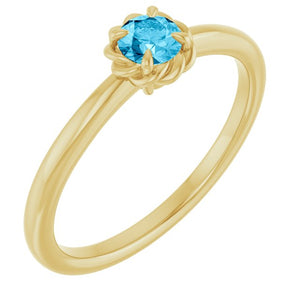 14K Gold Natural White Sapphire Claw-Prong Solitaire Rope Ring