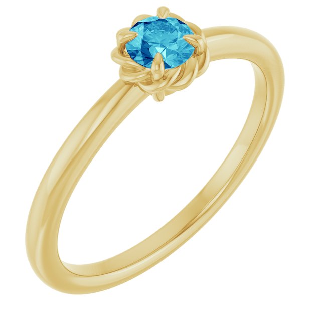 14K Gold Natural White Sapphire Claw-Prong Solitaire Rope Ring
