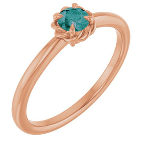 14K Gold Natural White Sapphire Claw-Prong Solitaire Rope Ring