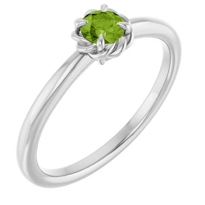 14K Gold Natural White Sapphire Claw-Prong Solitaire Rope Ring