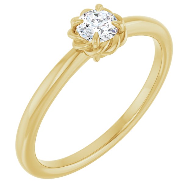 14K Gold Natural White Sapphire Claw-Prong Solitaire Rope Ring