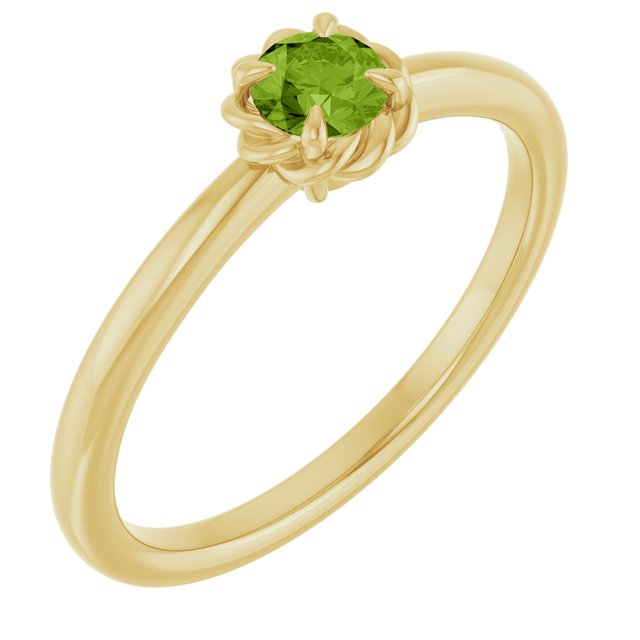 14K Gold Natural White Sapphire Claw-Prong Solitaire Rope Ring