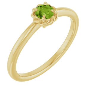14K Gold Natural White Sapphire Claw-Prong Solitaire Rope Ring