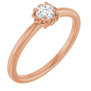 14K Gold Natural White Sapphire Claw-Prong Solitaire Rope Ring