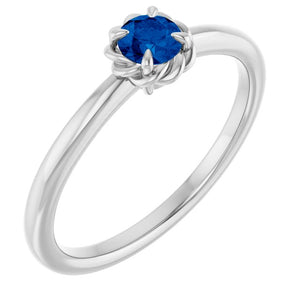 14K Gold Natural White Sapphire Claw-Prong Solitaire Rope Ring