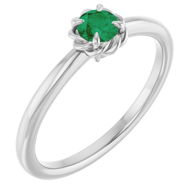 14K Gold Natural White Sapphire Claw-Prong Solitaire Rope Ring