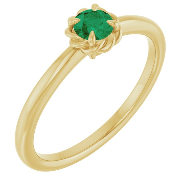 14K Gold Natural White Sapphire Claw-Prong Solitaire Rope Ring