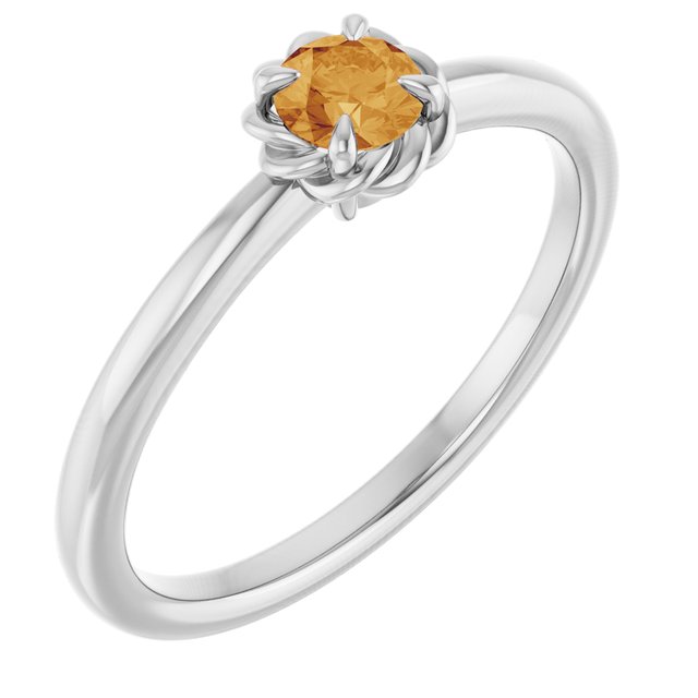 14K Gold Natural White Sapphire Claw-Prong Solitaire Rope Ring